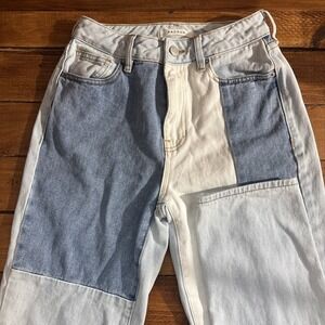 PacSun Mom Jeans Women's 24x28 Patchwork Light Blue Denim Slim High Rise Retro